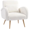 Gestoffeerde fauteuil, fleece bekleding, gepolsterde armstoel met lendenkussen, metalen poten, leesstoel, crèmewit 1