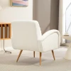 Gestoffeerde fauteuil, fleece bekleding, gepolsterde armstoel met lendenkussen, metalen poten, leesstoel, crèmewit 10