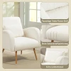 Gestoffeerde fauteuil, fleece bekleding, gepolsterde armstoel met lendenkussen, metalen poten, leesstoel, crèmewit 5