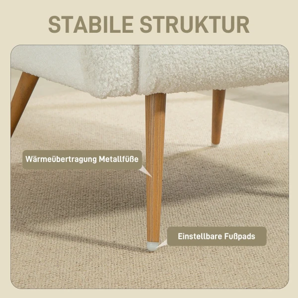 Gestoffeerde fauteuil, fleece bekleding, gepolsterde armstoel met lendenkussen, metalen poten, leesstoel, crèmewit 6