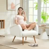 Gestoffeerde fauteuil, fleece bekleding, gepolsterde armstoel met lendenkussen, metalen poten, leesstoel, crèmewit 8