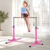Gymnastiek turnrek, 13 traps in hoogte verstelbaar rekstang, rek turnstang gemaakt van hout & stabiele staalconstructie tot 75 kg belastbaar, voor kinderen van 3+ jaar, indoor, outdoor, roze 2