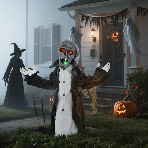 Halloween decoratie, skelet/zombie, beweegbaar, bewegingssensor, leds & geluiden, 75 cm 10