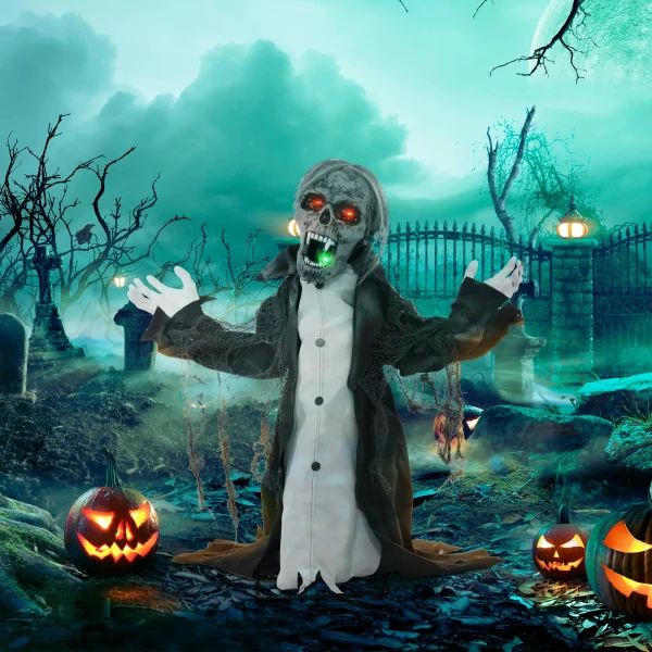 Halloween decoratie, skelet/zombie, beweegbaar, bewegingssensor, leds & geluiden, 75 cm 2