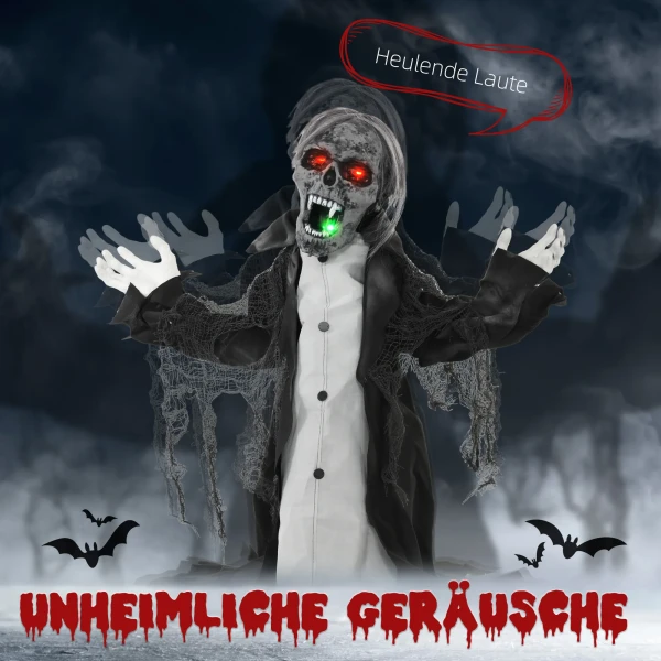 Halloween decoratie, skelet/zombie, beweegbaar, bewegingssensor, leds & geluiden, 75 cm 5