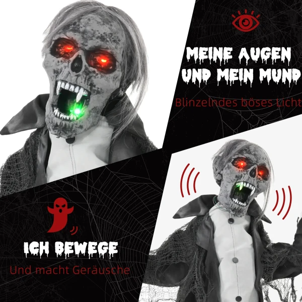 Halloween decoratie, skelet/zombie, beweegbaar, bewegingssensor, leds & geluiden, 75 cm 6
