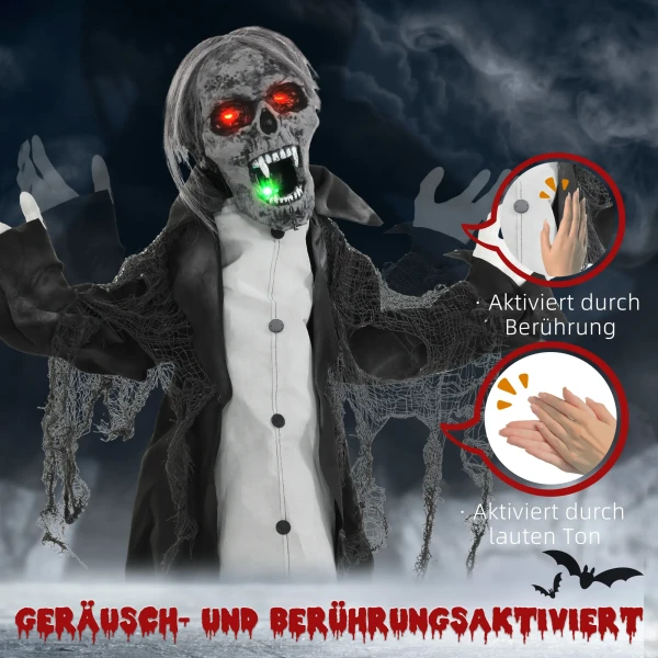 Halloween decoratie, skelet/zombie, beweegbaar, bewegingssensor, leds & geluiden, 75 cm 7