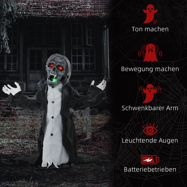 Halloween decoratie, skelet/zombie, beweegbaar, bewegingssensor, leds & geluiden, 75 cm 8
