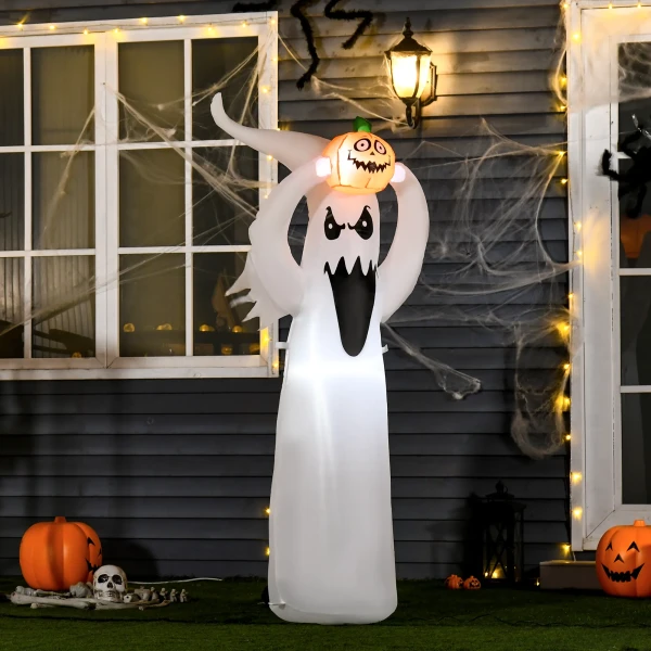 Halloween opblaasbaar spook 1,8 m decoratie met leds wit + oranje polyester 80 x 40 x 180 cm 2