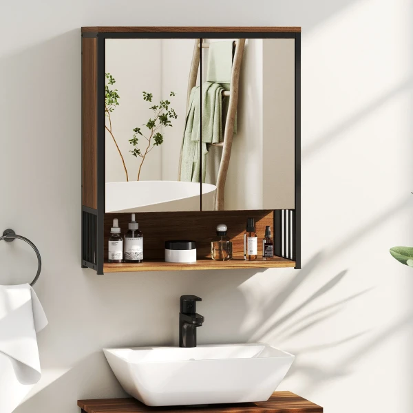 Hangende spiegelkast voor badkamer, badkamerkast gemaakt van mdf, spaanplaat, bruin 2