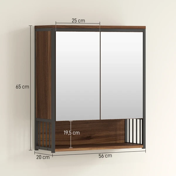 Hangende spiegelkast voor badkamer, badkamerkast gemaakt van mdf, spaanplaat, bruin 4