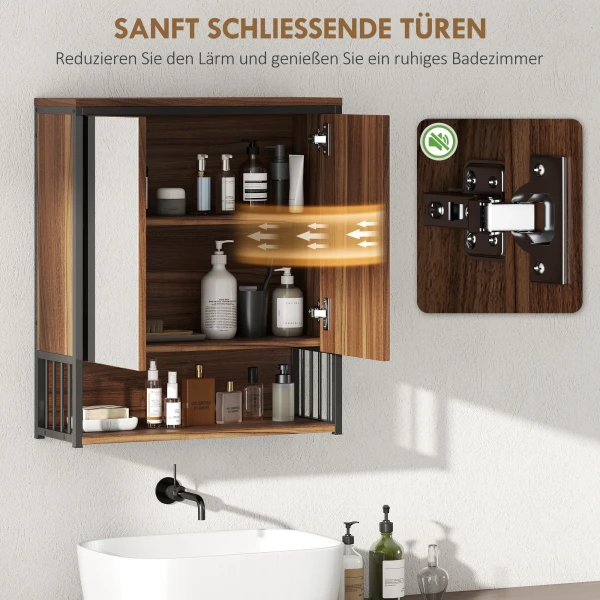 Hangende spiegelkast voor badkamer, badkamerkast gemaakt van mdf, spaanplaat, bruin 5