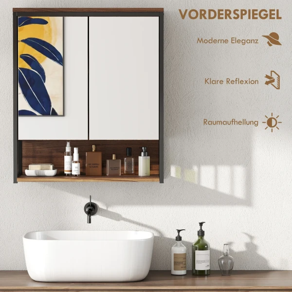 Hangende spiegelkast voor badkamer, badkamerkast gemaakt van mdf, spaanplaat, bruin 6