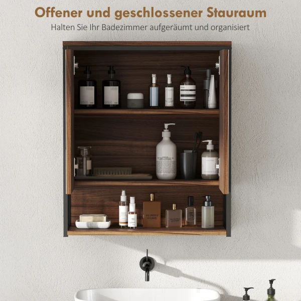 Hangende spiegelkast voor badkamer, badkamerkast gemaakt van mdf, spaanplaat, bruin 7