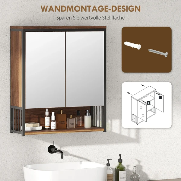 Hangende spiegelkast voor badkamer, badkamerkast gemaakt van mdf, spaanplaat, bruin 8