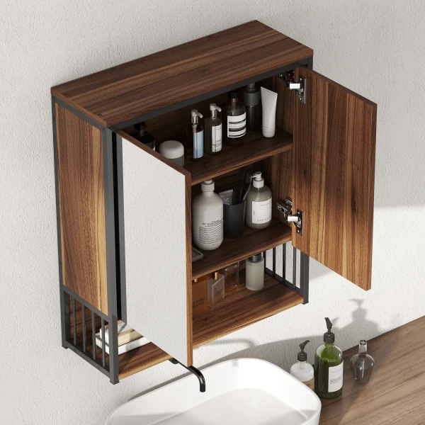 Hangende spiegelkast voor badkamer, badkamerkast gemaakt van mdf, spaanplaat, bruin 9