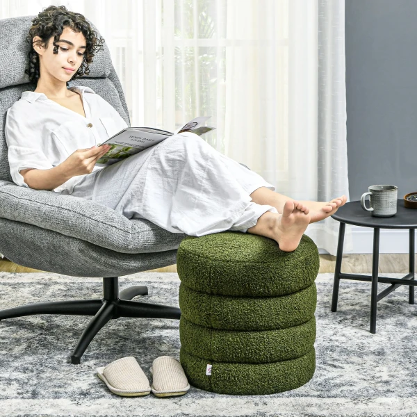 Hocker, rond, teddyfleece, tot 120kg, Φ40x45h cm, groen 2