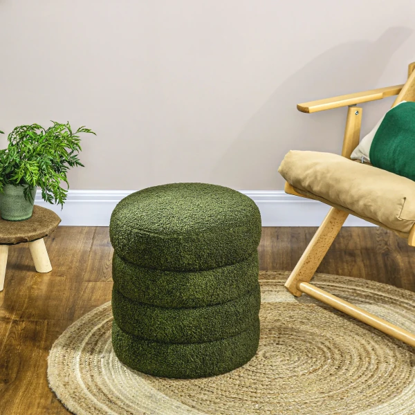 Hocker, rond, teddyfleece, tot 120kg, Φ40x45h cm, groen 7