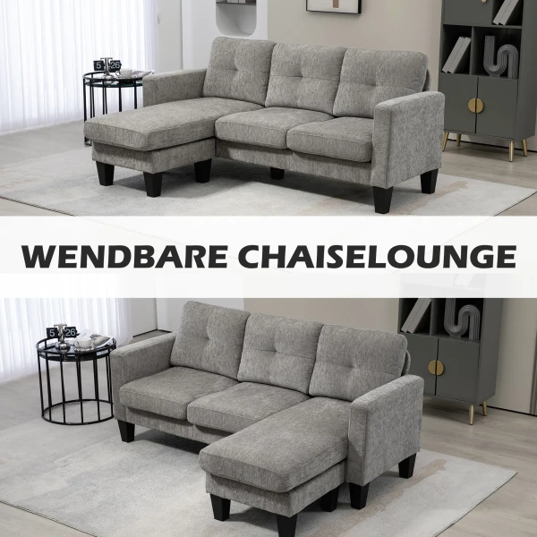 Hoekbank, hoekbank met omkeerbare chaise longue, l vormige bank, bekleding in linnenlook, 186 x 130 x 84 cm, bruin 7