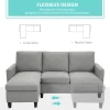 Hoekbank met slaapfunctie, 3 zits bank met bedlade en kussens, hoekbank, l vormige bank, stoffen bekleding, grijs 6