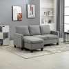 Hoekbank met slaapfunctie, 3 zits bank met bedlade en kussens, hoekbank, l vormige bank, stoffen bekleding, grijs 8