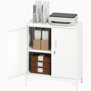 Kantoorkast van metaal, afsluitbare deuren, kantoor dressoir, 2 laags ontwerp, wit 1