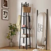 Kapstokstandaard met 4 niveaus, vrijstaande kledingrek, 8 haken, 4 planken, industriële stijl, metaal, spaanplaat, bruin 10