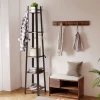 Kapstokstandaard met 4 niveaus, vrijstaande kledingrek, 8 haken, 4 planken, industriële stijl, metaal, spaanplaat, bruin 2