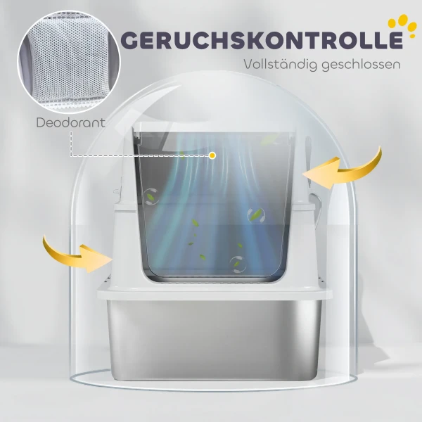 Kattenbak, roestvrij staal, xl binnenruimte, met schep, lichtgrijs 7