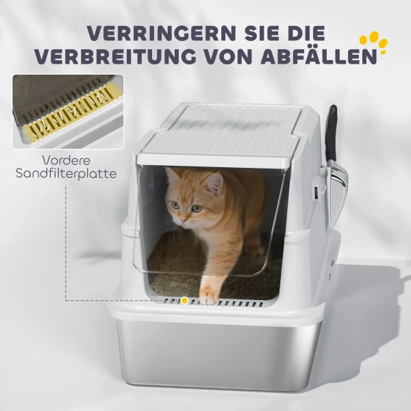 Kattenbak, roestvrij staal, xl binnenruimte, met schep, lichtgrijs 9