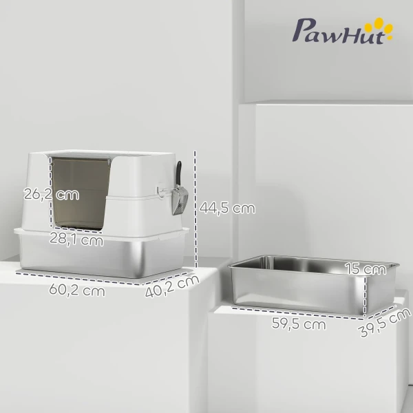 Kattenbak, roestvrij staal, xl interieur, met schep, lichtgrijs 4