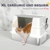 Kattenbak, roestvrij staal, xl interieur, met schep, lichtgrijs 6