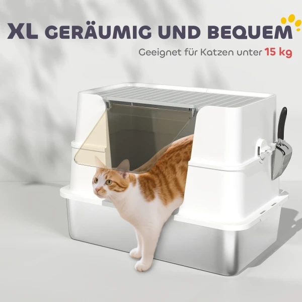 Kattenbak, roestvrij staal, xl interieur, met schep, lichtgrijs 6