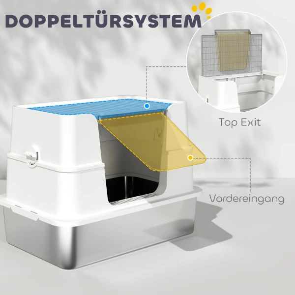 Kattenbak, roestvrij staal, xl interieur, met schep, lichtgrijs 7