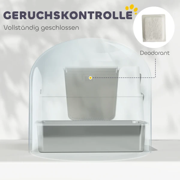 Kattenbak, roestvrij staal, xl interieur, met schep, lichtgrijs 8