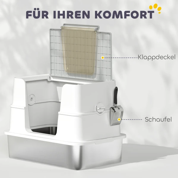 Kattenbak, roestvrij staal, xl interieur, met schep, lichtgrijs 9