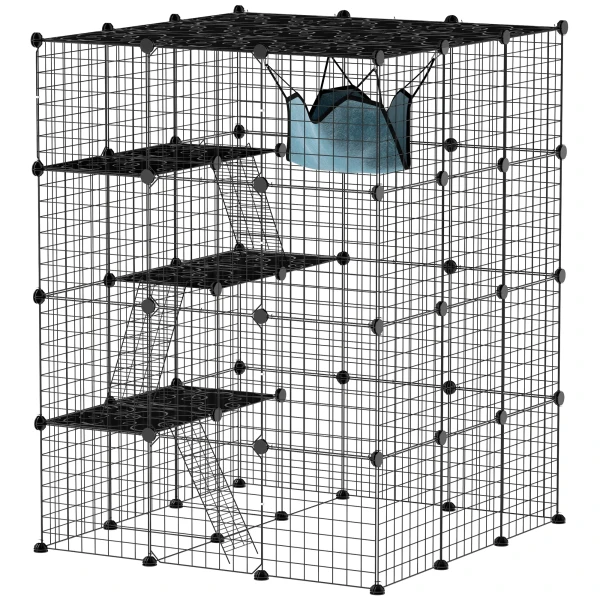 Kattenkooi voor binnen 4 verdiepingen diy kattenverblijf met dicht metaaldraad hangmat helling deuren springplatformen 1