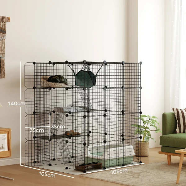 Kattenkooi voor binnen 4 verdiepingen diy kattenverblijf met dicht metaaldraad hangmat helling deuren springplatformen 4