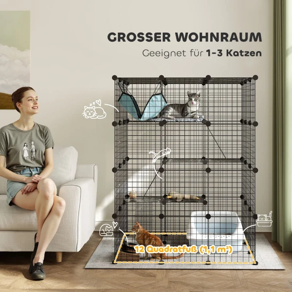 Kattenkooi voor binnen 4 verdiepingen diy kattenverblijf met dicht metaaldraad hangmat helling deuren springplatformen 5