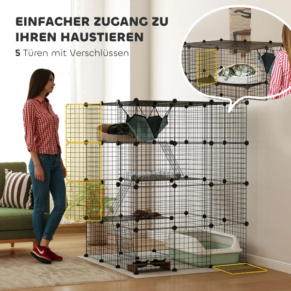 Kattenkooi voor binnen 4 verdiepingen diy kattenverblijf met dicht metaaldraad hangmat helling deuren springplatformen 7