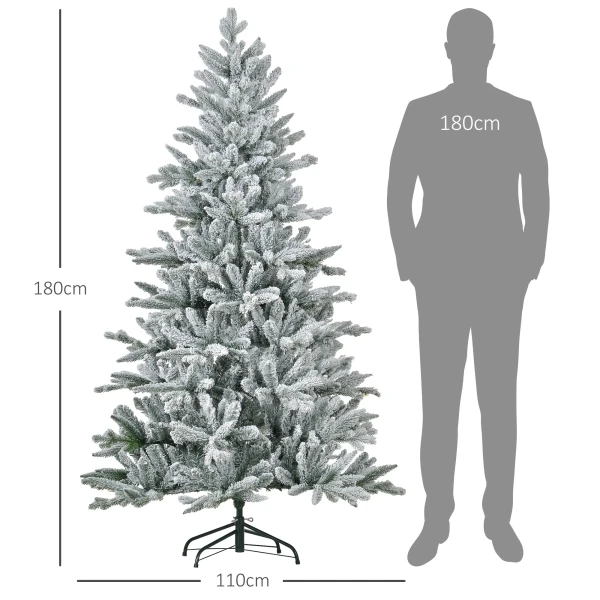 Kerstboom 180 cm, besneeuwd, brandvertragend, metalen voet, vormbare takken, groen 4