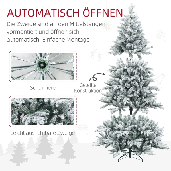 Kerstboom 180 cm, besneeuwd, brandvertragend, metalen voet, vormbare takken, groen 7