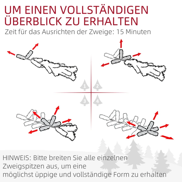 Kerstboom 180 cm, besneeuwd, brandvertragend, metalen voet, vormbare takken, groen 8