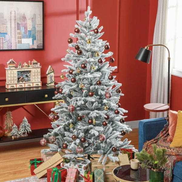 Kerstboom 180 cm, besneeuwd, brandvertragend, metalen voet, vormbare takken, groen 9