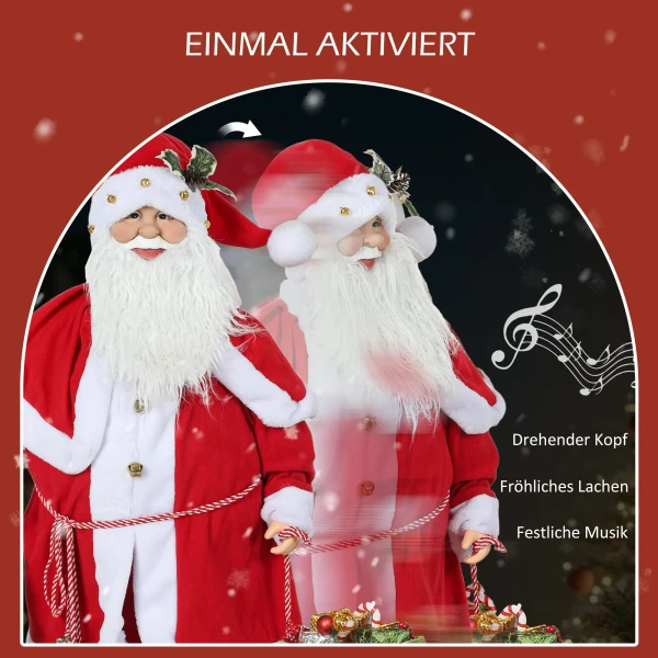 Kerstmanfiguur, beweegbaar, met geluidssensor, lachen & muziek, 140 cm, rood 6