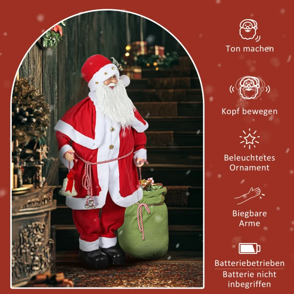Kerstmanfiguur, beweegbaar, met geluidssensor, lachen & muziek, 140 cm, rood 7