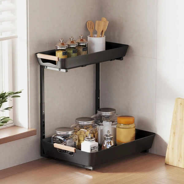 Keukenrek, hoogteverstelbaar staand rek met 2 manden, koffiebar 40 x 30 x 33,5 42 cm 2