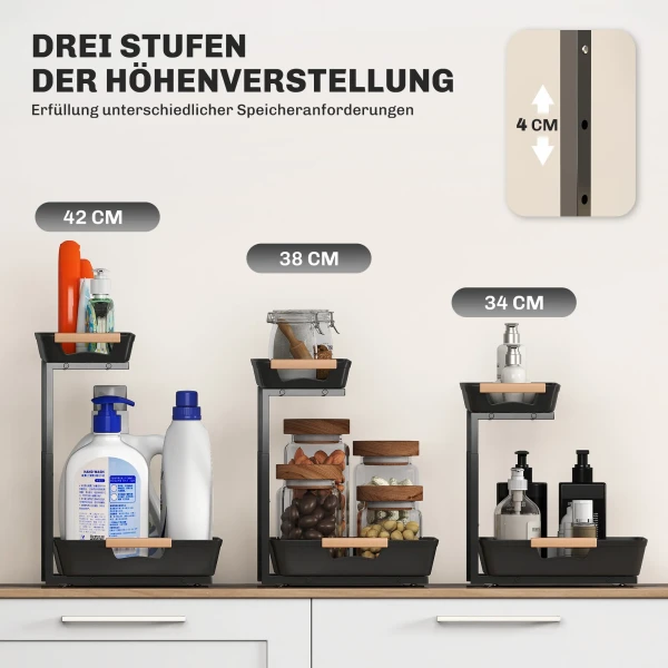 Keukenrek, hoogteverstelbaar staand rek met 2 manden, koffiebar 40 x 30 x 33,5 42 cm 5
