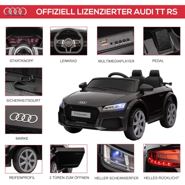 Kinder elektrische auto audi, met 2,4g afstandsbediening, muziek, claxon, led, usb, voor kinderen 3 5 jaar, zwart 5