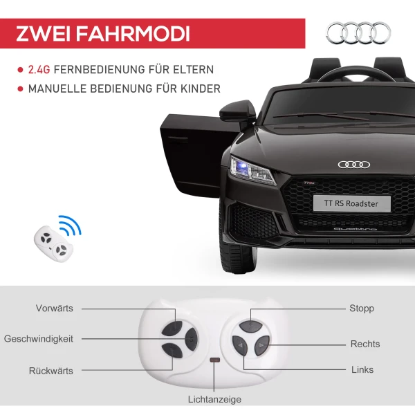 Kinder elektrische auto audi, met 2,4g afstandsbediening, muziek, claxon, led, usb, voor kinderen 3 5 jaar, zwart 6